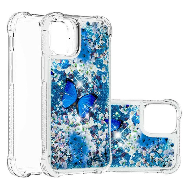 Deksel iPhone 13 Blå Glittersommerfugler