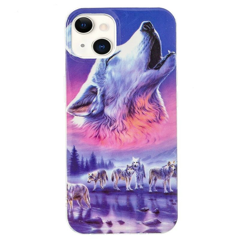 Deksel iPhone 13 Fluorescent Wolf Series