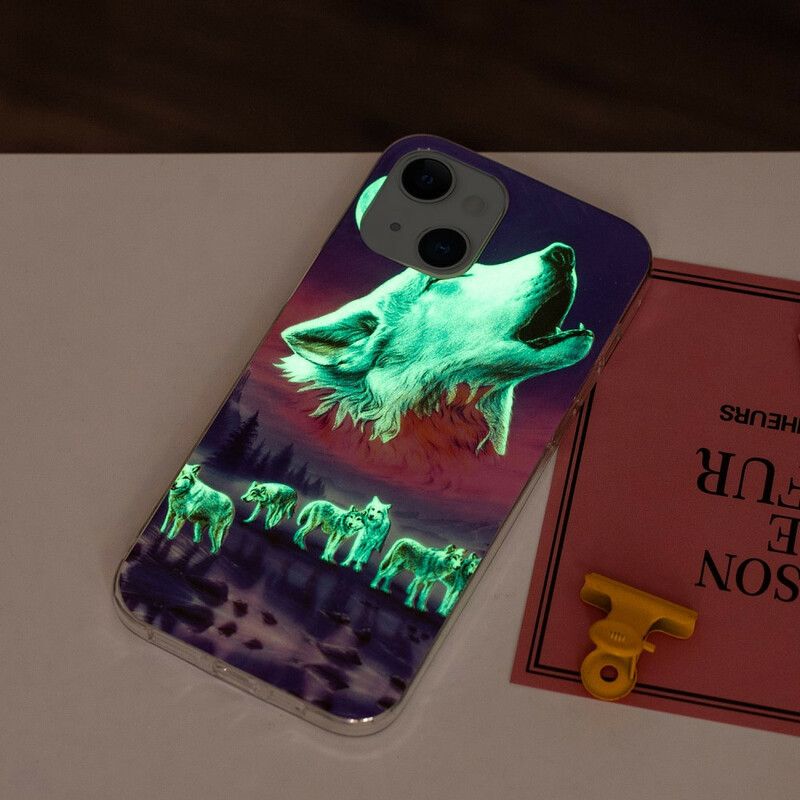 Deksel iPhone 13 Fluorescent Wolf Series