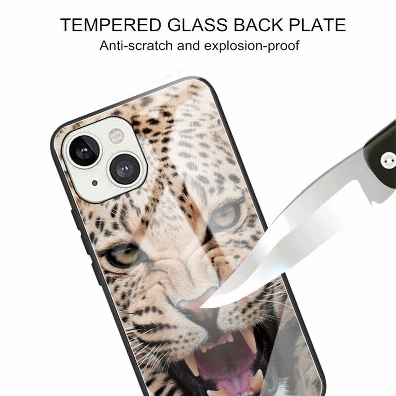 Deksel iPhone 13 Leopard Herdet Glass