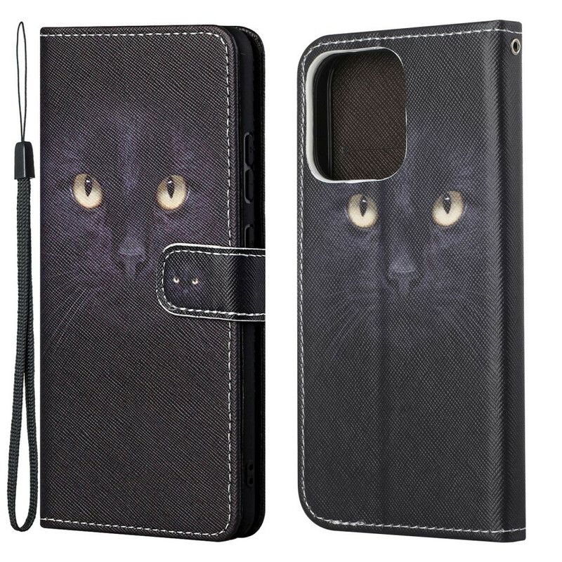 Folio Deksel iPhone 13 Black Strappy Cat Eyes Beskyttelse Deksel