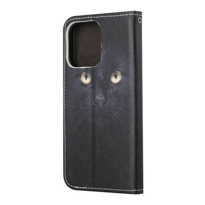 Folio Deksel iPhone 13 Black Strappy Cat Eyes Beskyttelse Deksel