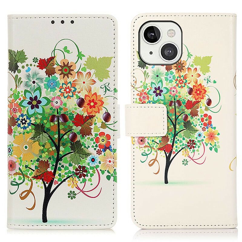 Folio Deksel iPhone 13 Blomstrende Tre