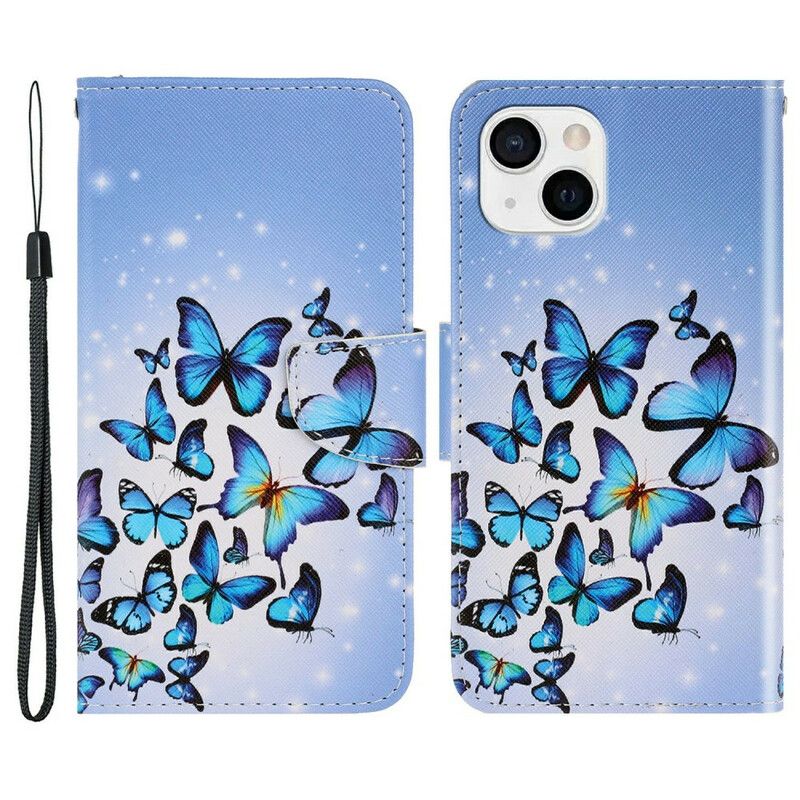 Folio Deksel iPhone 13 Butterflies Stroppvariasjoner