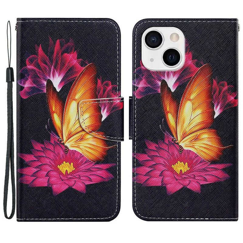 Folio Deksel iPhone 13 Butterfly And Lotus