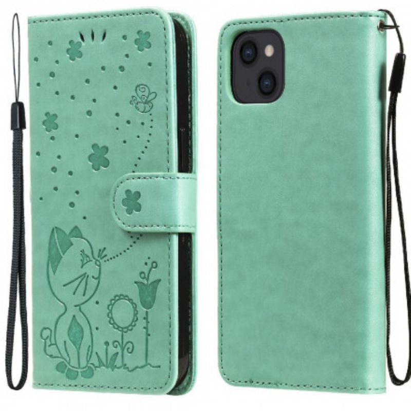 Folio Deksel iPhone 13 Cat And Bee Thong