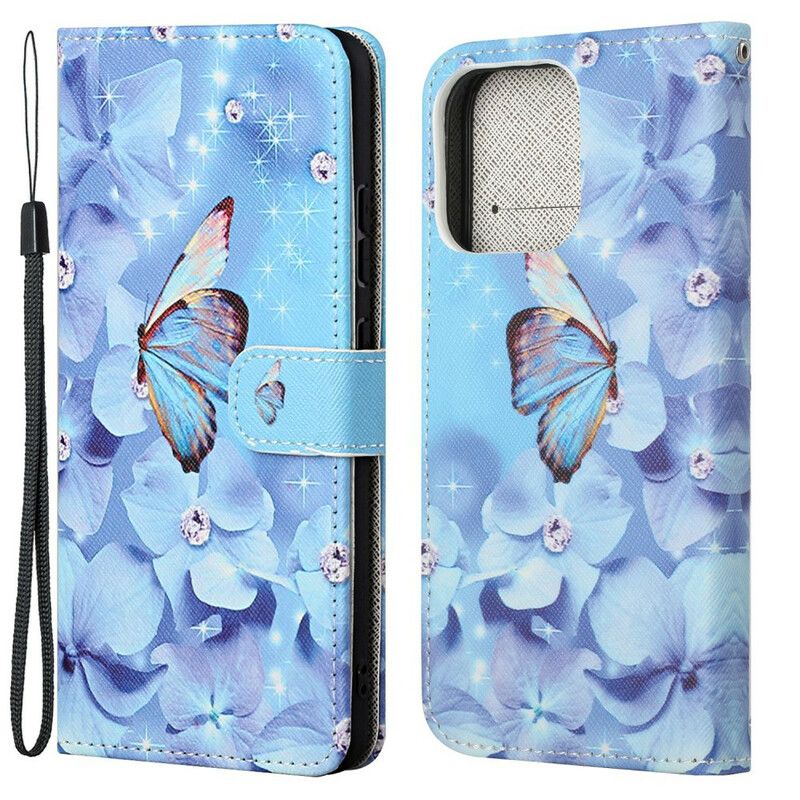 Folio Deksel iPhone 13 Diamond Strappy Butterflies