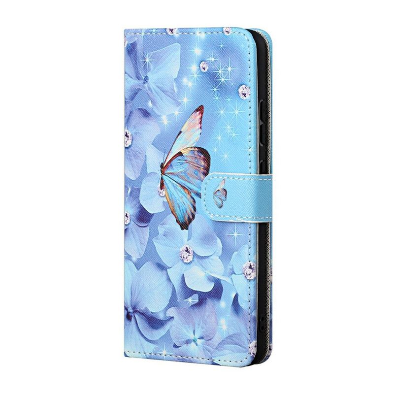 Folio Deksel iPhone 13 Diamond Strappy Butterflies