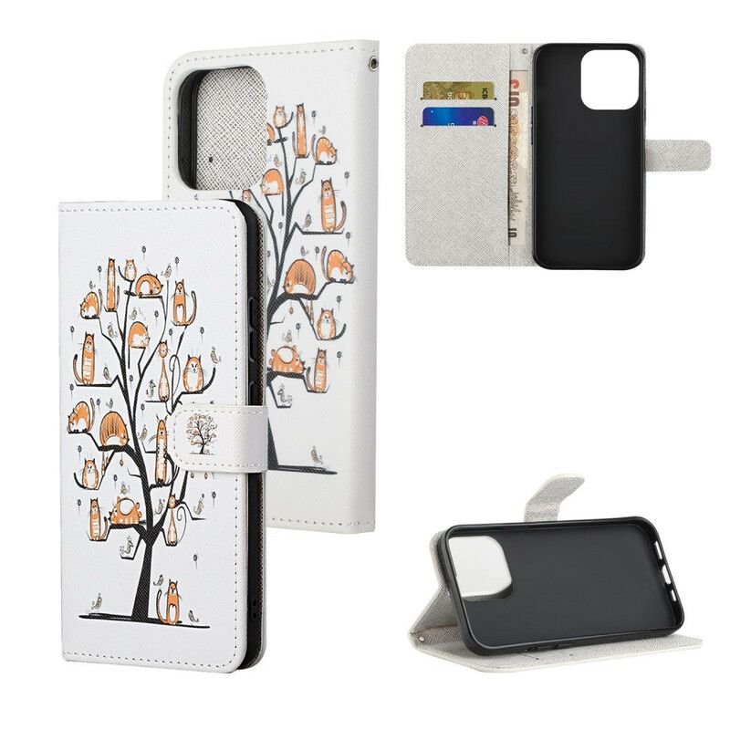 Folio Deksel iPhone 13 Funky Cats Strappy Beskyttelse Deksel