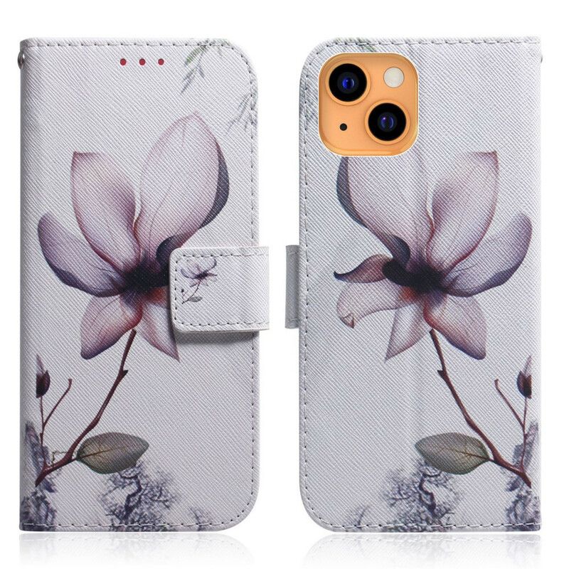 Folio Deksel iPhone 13 Gammel Rosa Blomst