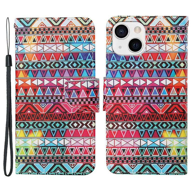 Folio Deksel iPhone 13 Patchwork Med Stropp Beskyttelse Deksel