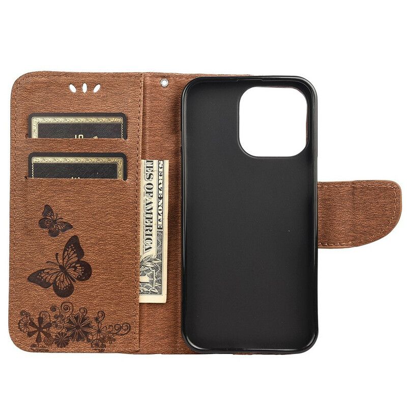 Folio Deksel iPhone 13 Splendid Strap Sommerfugler