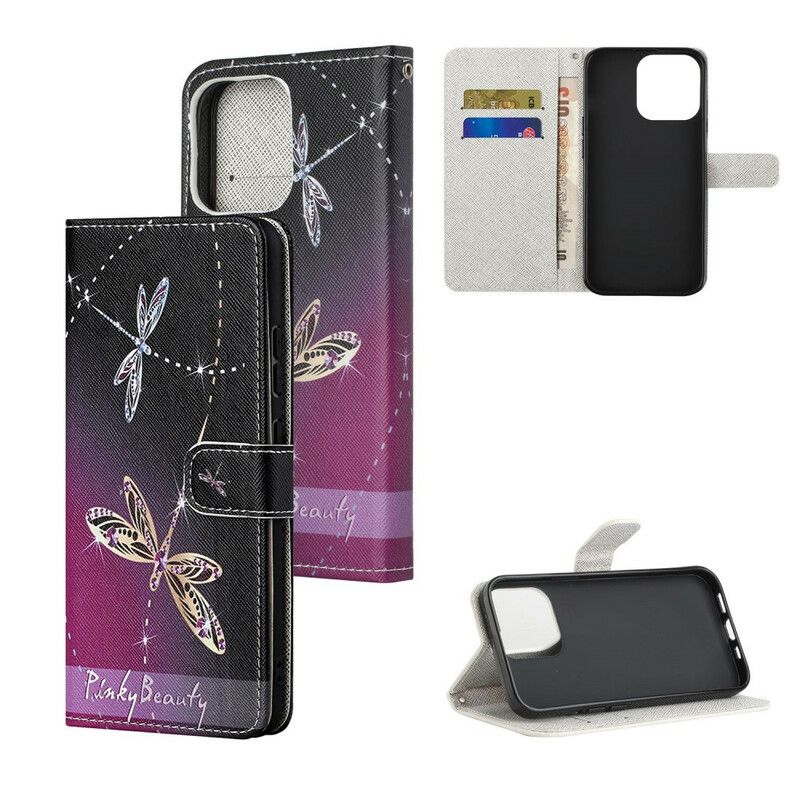 Folio Deksel iPhone 13 Strappy Dragonflies Beskyttelse Deksel