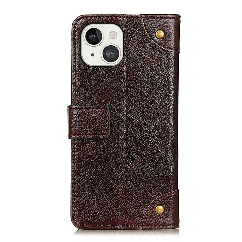 Folio Deksel iPhone 13 Style Nappa Leather Vintage Nagler Beskyttelse Deksel