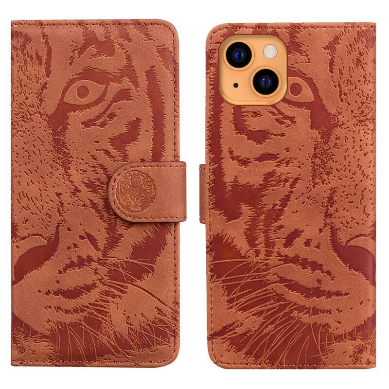 Folio Deksel iPhone 13 Tiger Face Print