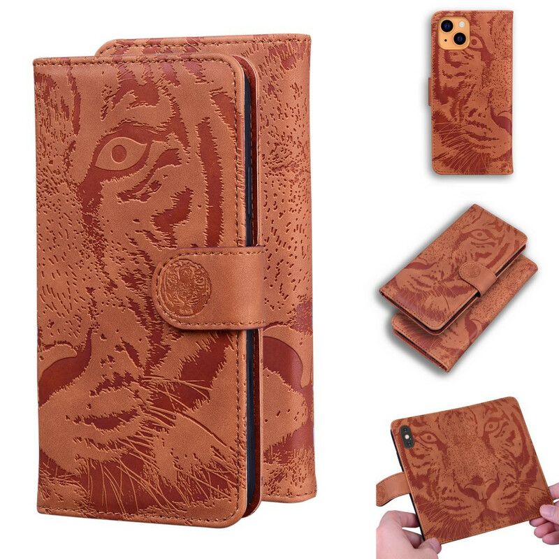 Folio Deksel iPhone 13 Tiger Face Print