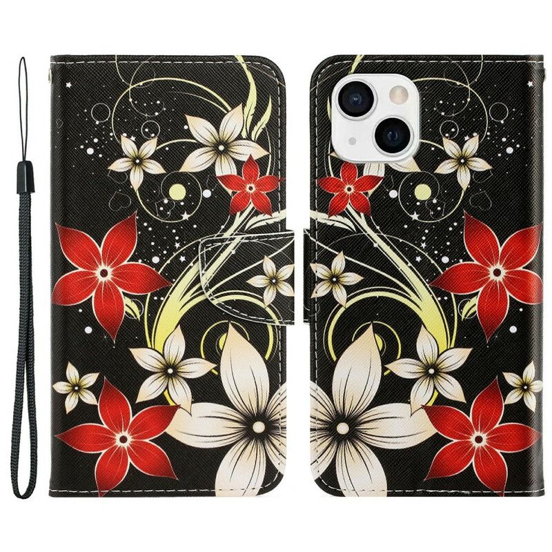 Folio Deksel Til iPhone 13 Fargerike Strappy Blomster