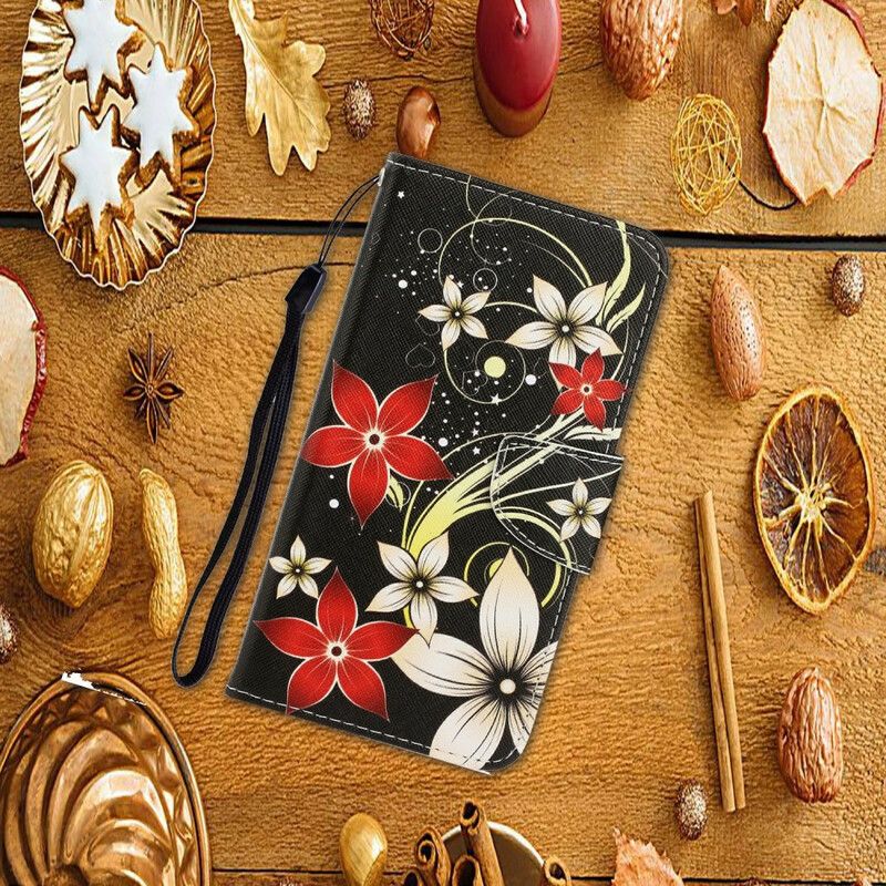 Folio Deksel Til iPhone 13 Fargerike Strappy Blomster