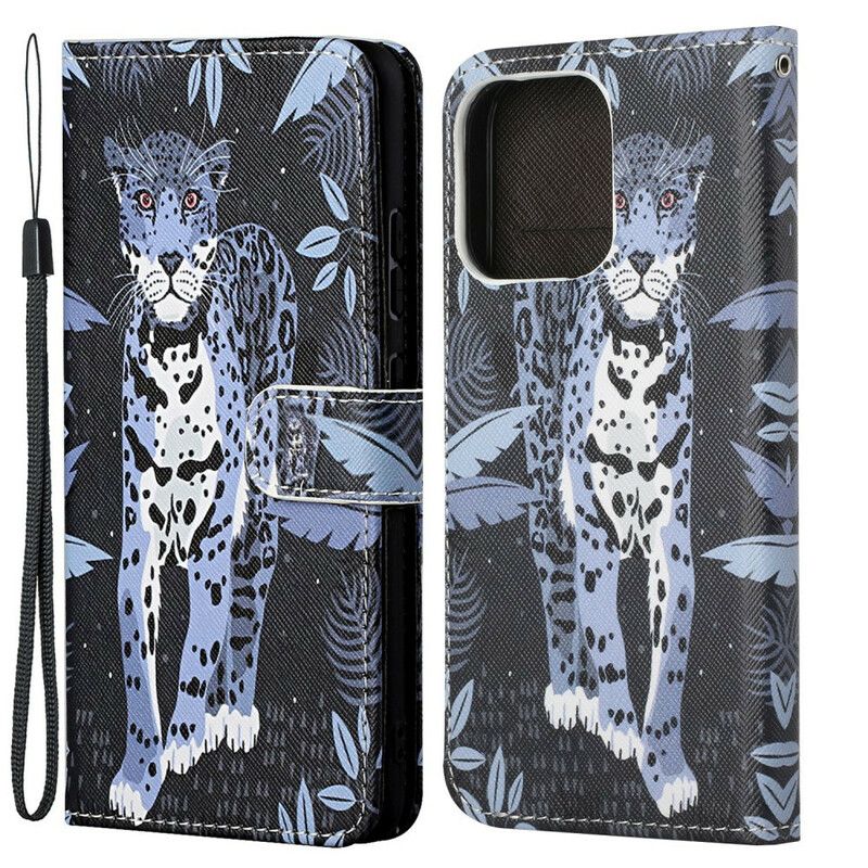 Folio Deksel Til iPhone 13 Leopard Strappy