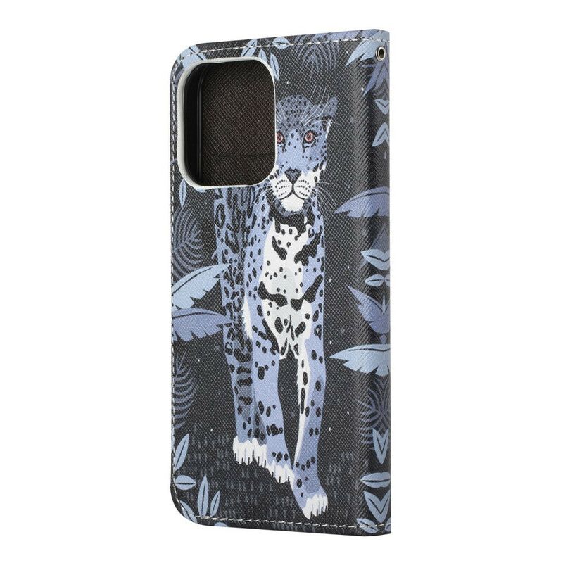 Folio Deksel Til iPhone 13 Leopard Strappy