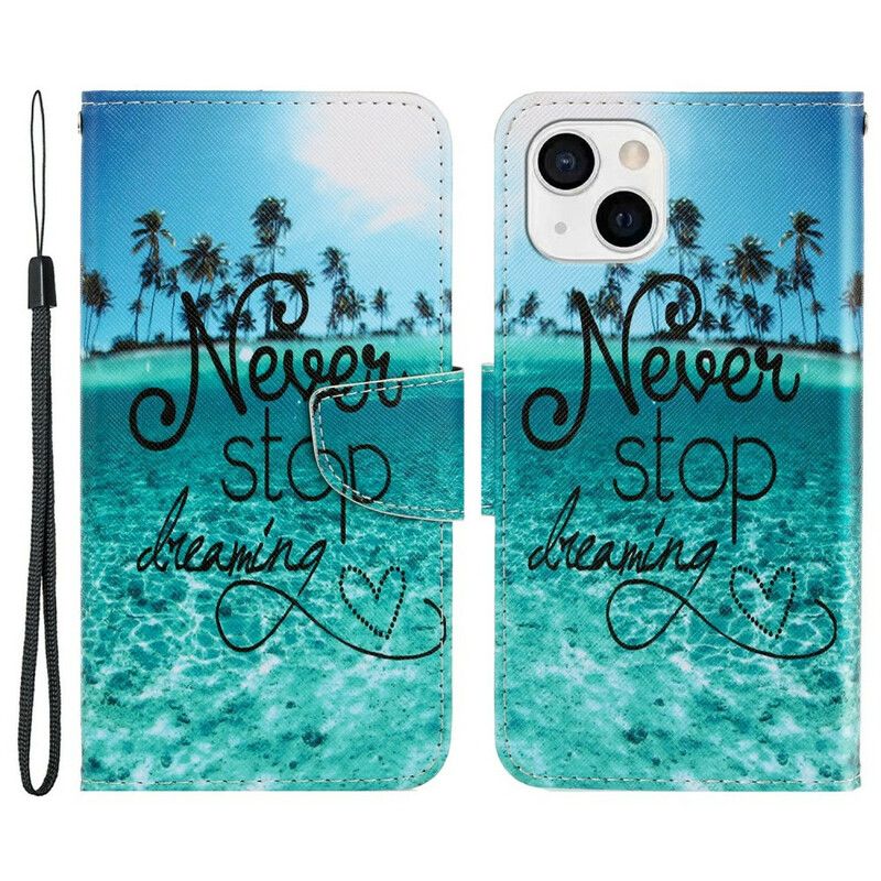Folio Deksel Til iPhone 13 Never Stop Dreaming Navy Strappy