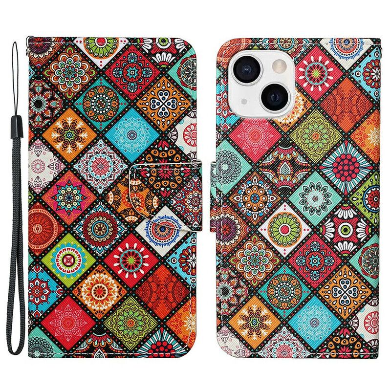 Folio Deksel Til iPhone 13 Patchwork-mandalaer Med Snor