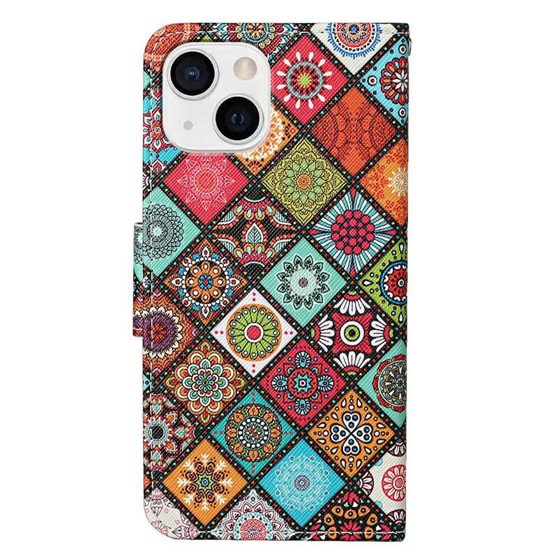 Folio Deksel Til iPhone 13 Patchwork-mandalaer Med Snor