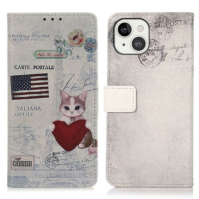 Folio Deksel Til iPhone 13 Traveler Cat