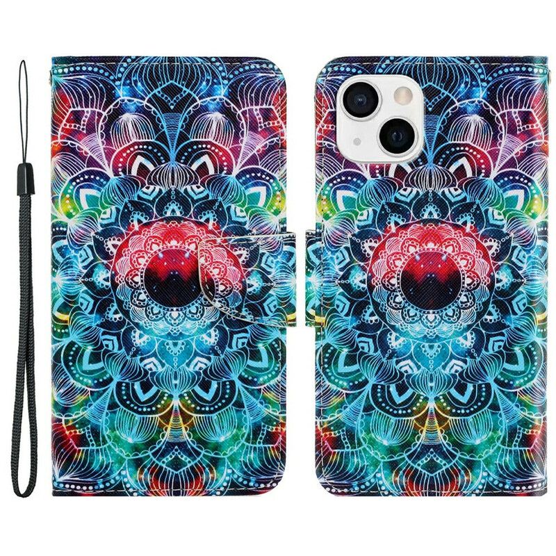 Lærdeksel Folio Deksel iPhone 13 Mobildeksel Flashy Strappy Mandala