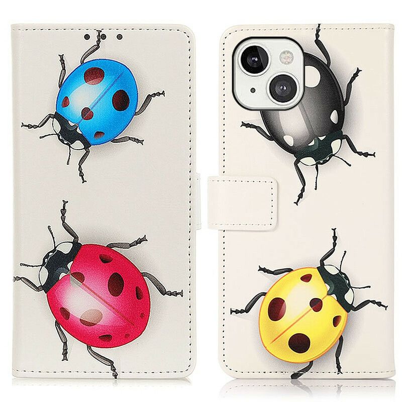 Lærdeksel Folio Deksel iPhone 13 Mobildeksel Ladybugs