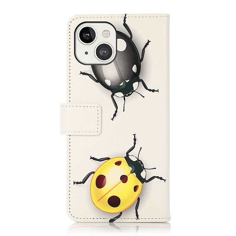 Lærdeksel Folio Deksel iPhone 13 Mobildeksel Ladybugs