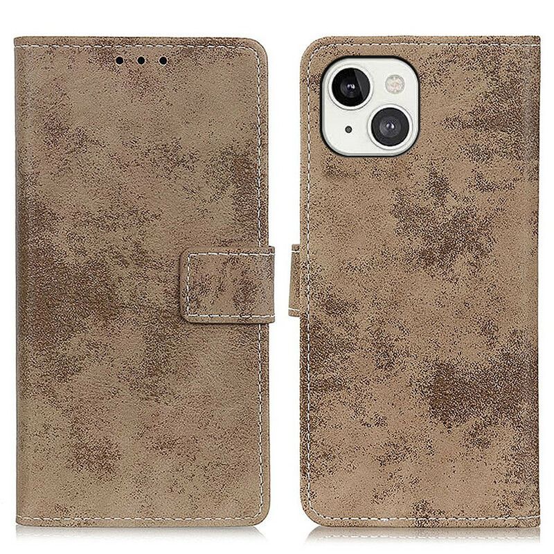 Lærdeksel Folio Deksel iPhone 13 Mobildeksel Vintage Skinneffekt