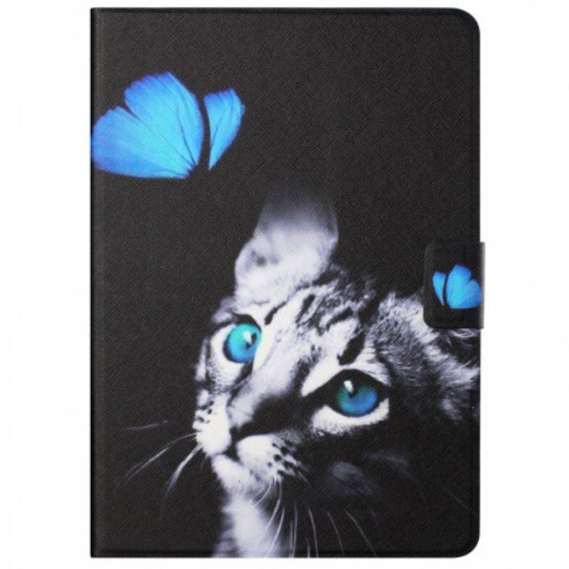 Folio Deksel Til Samsung Galaxy Tab A8 (2021) Blå Katt Og Sommerfugl