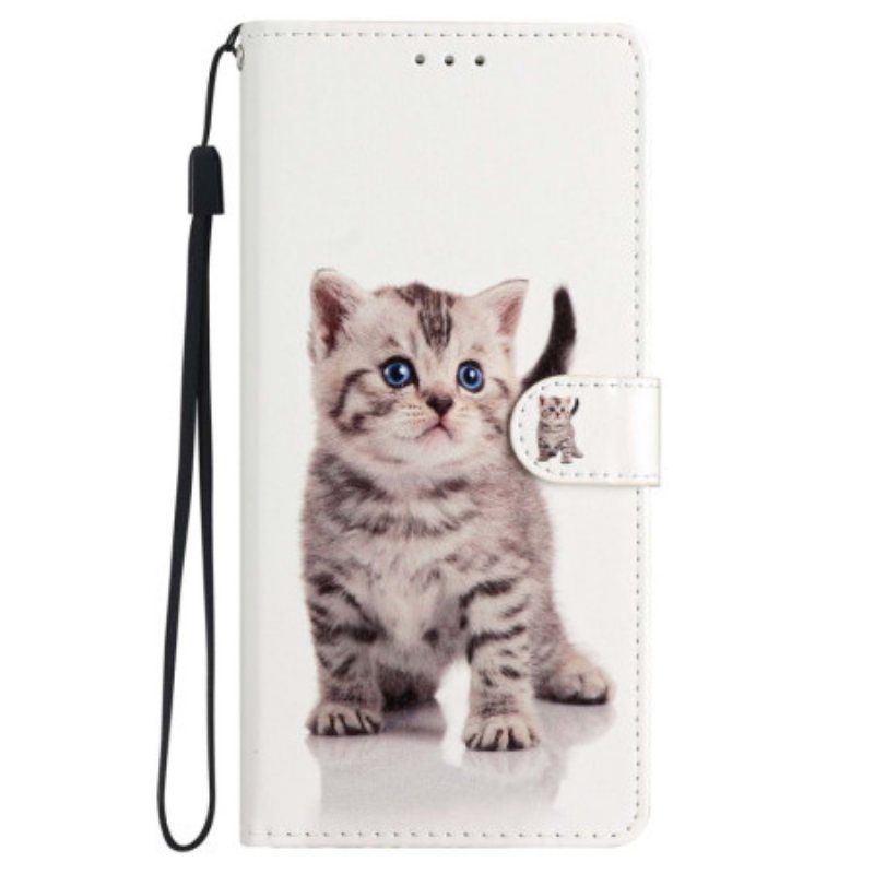 Folio Deksel Til iPhone 15 Plus Med Kjede Lille Katt Med Stropp