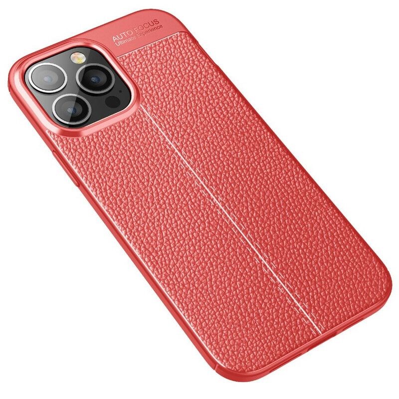 Deksel iPhone 13 Pro Max Double Line Litchi Leather Effect