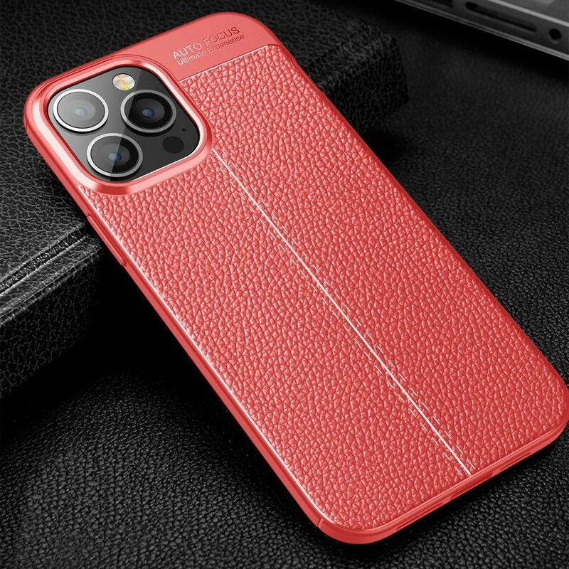 Deksel iPhone 13 Pro Max Double Line Litchi Leather Effect