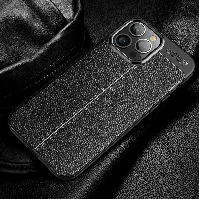 Deksel iPhone 13 Pro Max Double Line Litchi Leather Effect