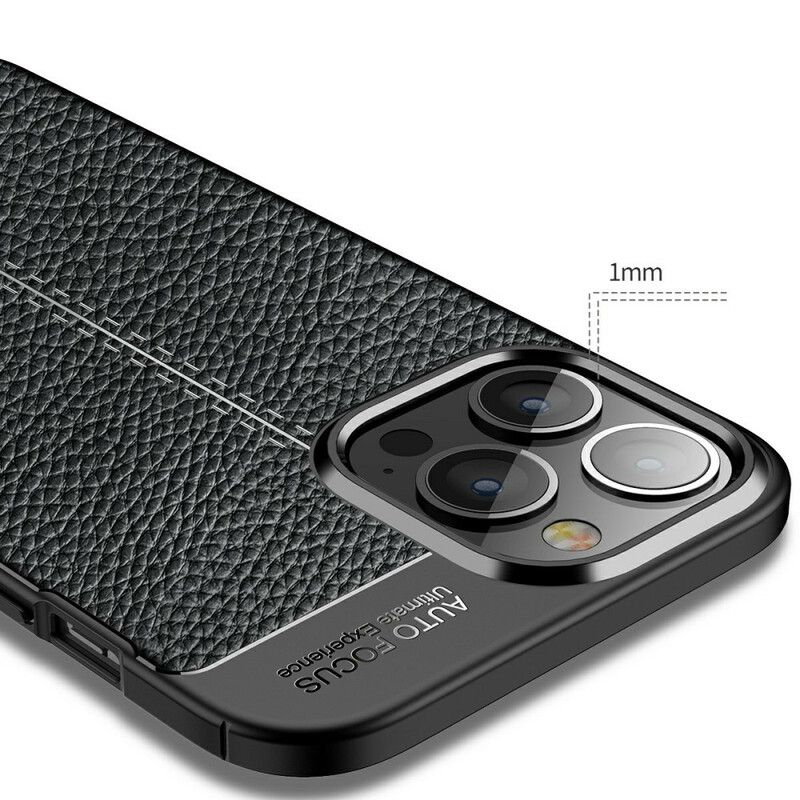 Deksel iPhone 13 Pro Max Double Line Litchi Leather Effect