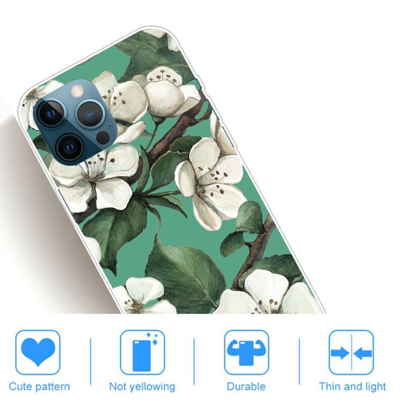 Deksel iPhone 13 Pro Max Mobildeksel Malte Hvite Blomster