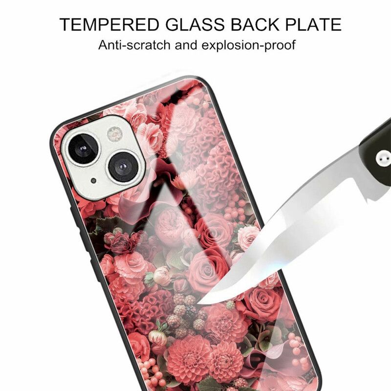 Deksel iPhone 13 Pro Max Rosa Blomster I Herdet Glass