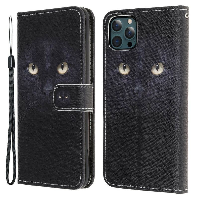 Folio Deksel iPhone 13 Pro Max Black Strappy Cat Eyes Beskyttelse Deksel