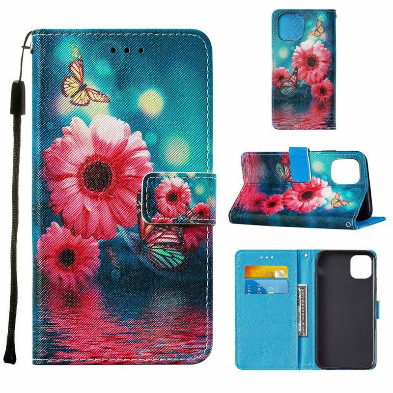 Folio Deksel iPhone 13 Pro Max Blomster Og Sommerfugler Beskyttelse Deksel