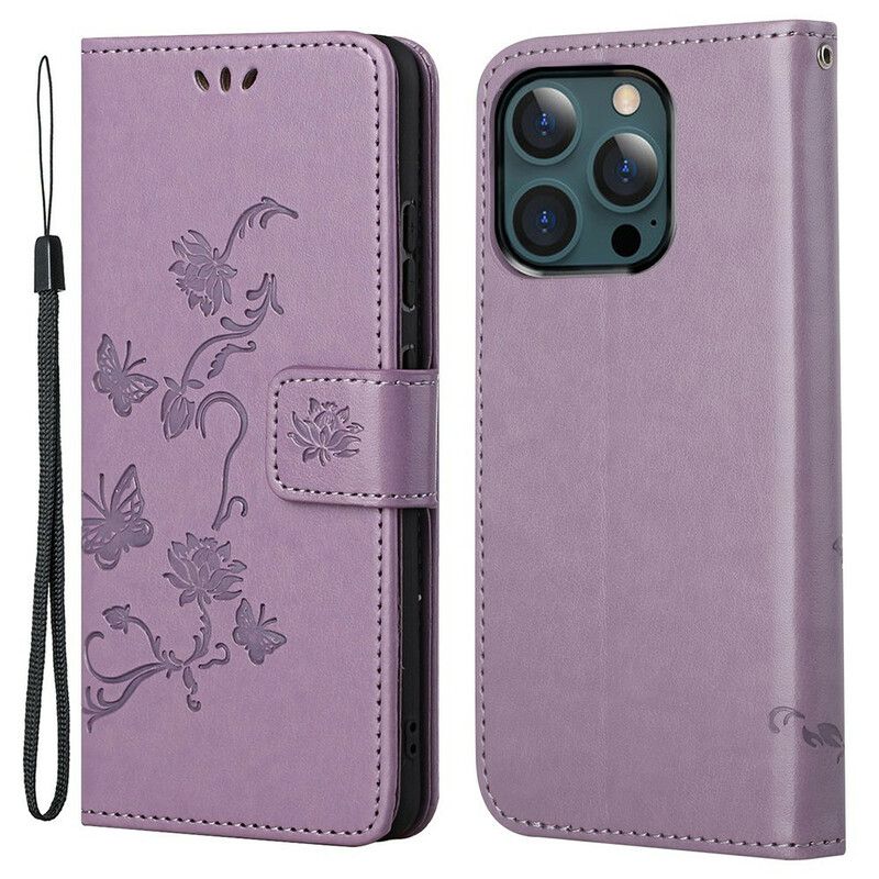 Folio Deksel iPhone 13 Pro Max Floral Strappy