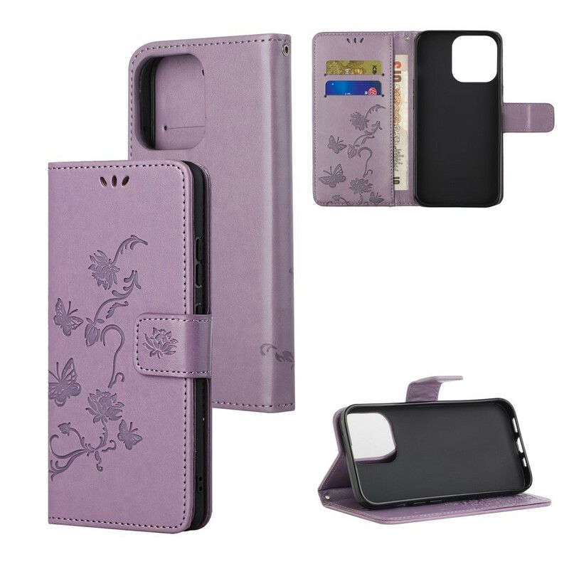 Folio Deksel iPhone 13 Pro Max Floral Strappy