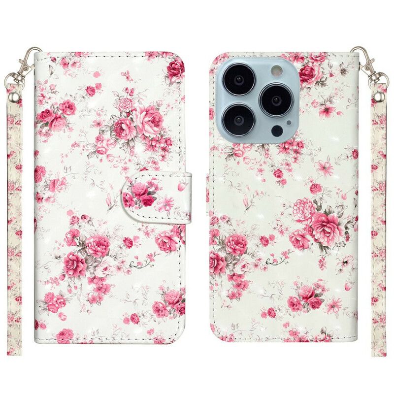 Folio Deksel iPhone 13 Pro Max Flowers Light Spots Strappy