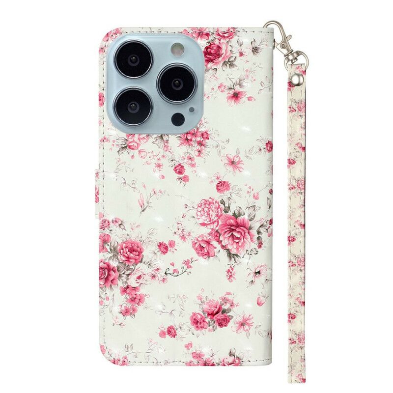 Folio Deksel iPhone 13 Pro Max Flowers Light Spots Strappy