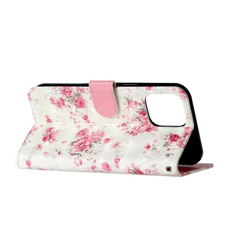 Folio Deksel iPhone 13 Pro Max Flowers Light Spots Strappy