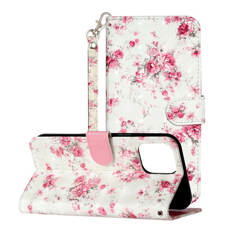 Folio Deksel iPhone 13 Pro Max Flowers Light Spots Strappy