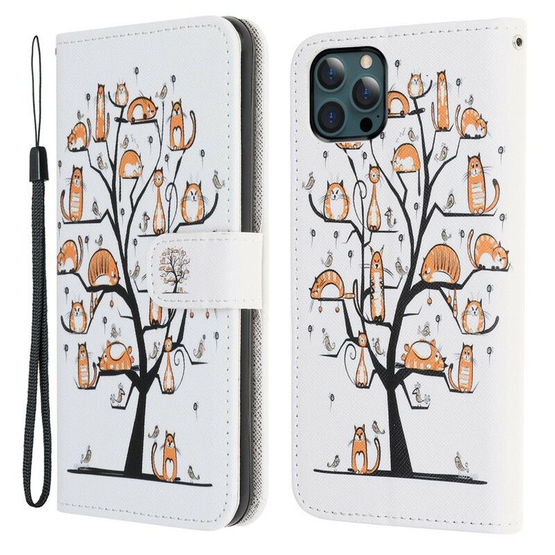 Folio Deksel iPhone 13 Pro Max Funky Cats Strappy