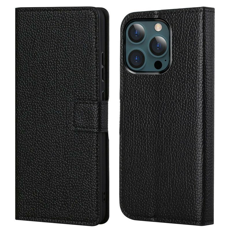 Folio Deksel iPhone 13 Pro Max Litchi Grain Leather Effect Beskyttelse Deksel